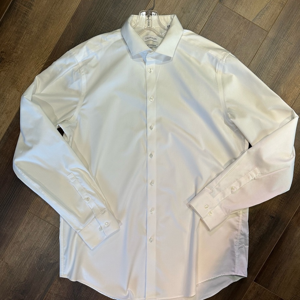 Calvin Klein Infinite Non-Iron Slim Tall Stretch Collar White Shirt 17 36/37